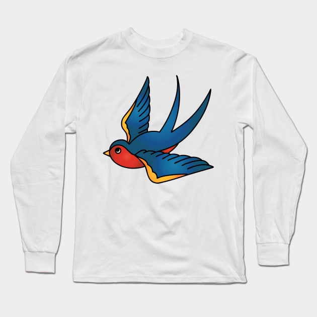 Traditional Swallow Tattoo Design Long Sleeve T-Shirt by OctoberArts